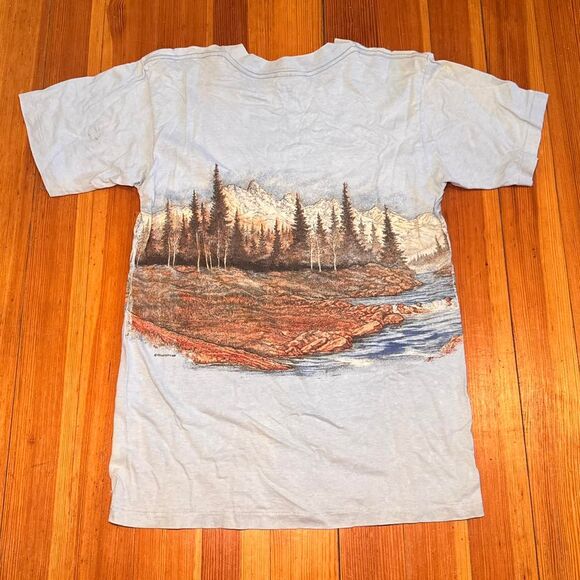 Oneita AOP Men's Blue and Grey T-shirt - Picture 2 of 3